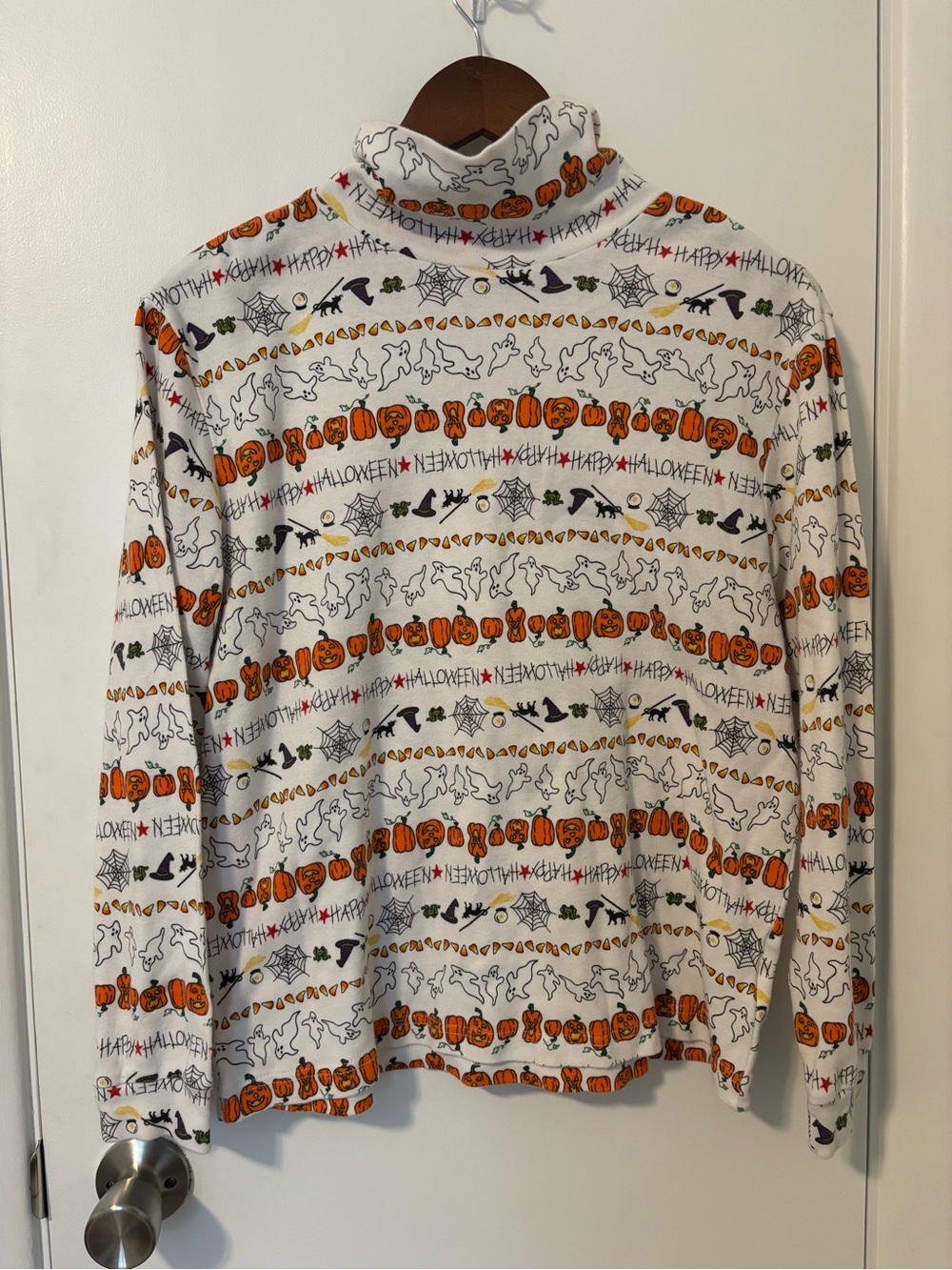 Vintage 90s Halloween All Over Print Turtleneck Shirt Top Large Ghosts Pumpkins